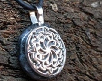 High Vibrational Larvikite (Black Moonstone) Mandala 925 Silver Pendant