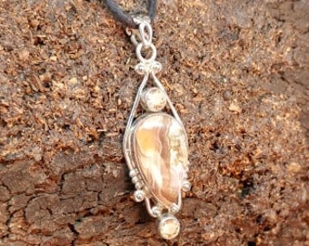 High Vibrational Honey Rhodochrosite & Padparadscha Sapphire 925 Silver Pendant