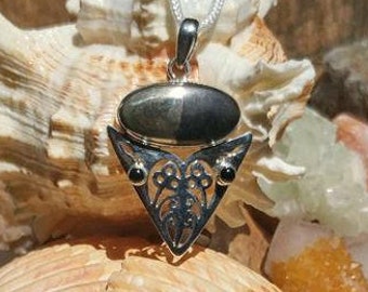 High Vibrational Pyrite in Magnetite & Onyx 925 Silver Pendant