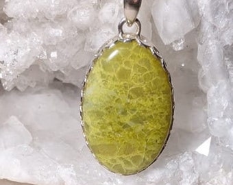 High Vibrational REIKI Infused RARE Green Opal 925 Silver Pendant