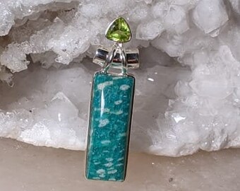 High Vibrational REIKI Infused Amazonite & Peridot 925 Silver Pendant