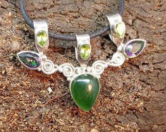 Super High Vibrational Green Aventurine, Mystic Rainbow Topaz, & Peridot 925 Silver Pendant