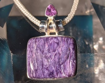 High Vibrational Charoite & Amethyst 925 Silver Pendant