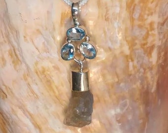 High Vibrational Rough Labradorite & Blue Topaz 925 Silver Pendant