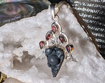 High Vibrational Reiki Infused Goethite & Fire Garnet 925 Silver Pendant