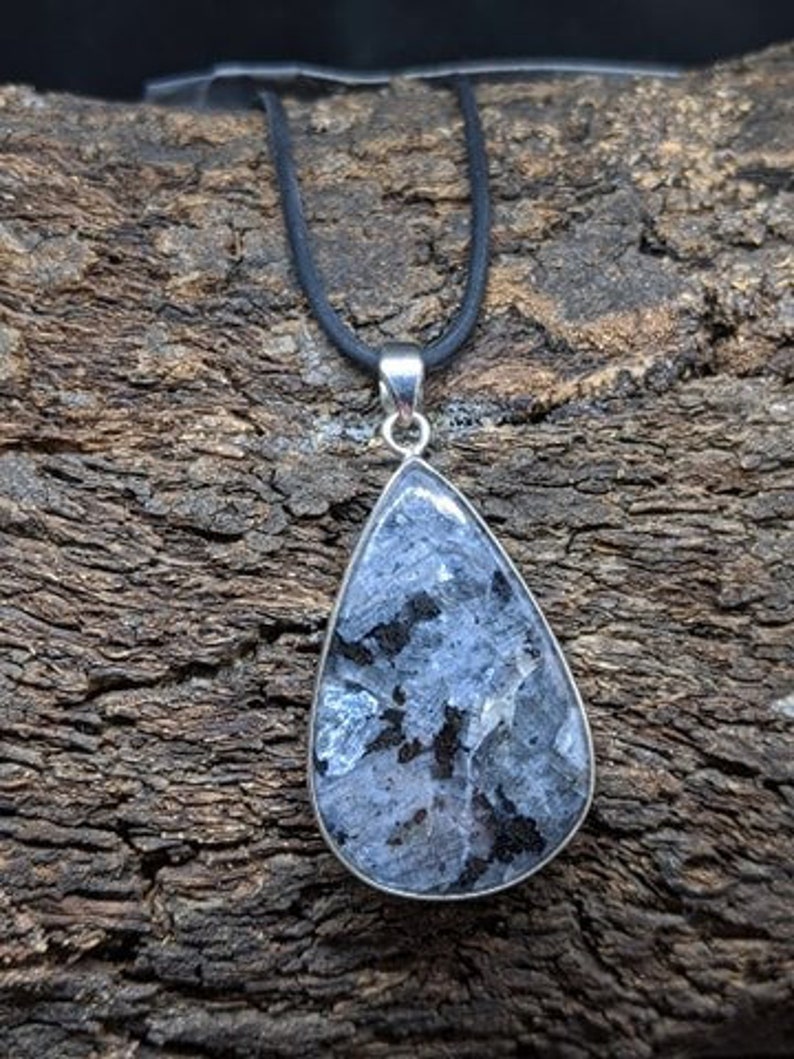 High Vibrational Larvikite Black Moonstone 925 Silver Pendant zdjęcie 6