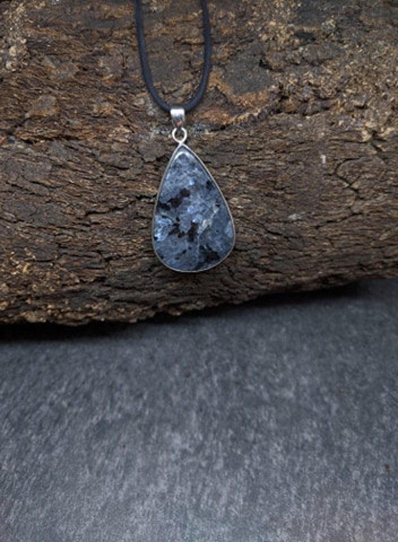 High Vibrational Larvikite Black Moonstone 925 Silver Pendant zdjęcie 5