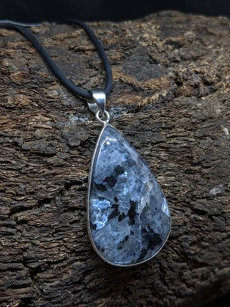 High Vibrational Larvikite Black Moonstone 925 Silver Pendant zdjęcie 4