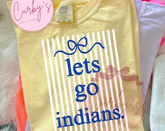 Indians Mascot Navy Royal Blue Bow White Seersucker Stripes Lets Go Sports Preppy Team Spirit Trendy Sweatshirt png digital download