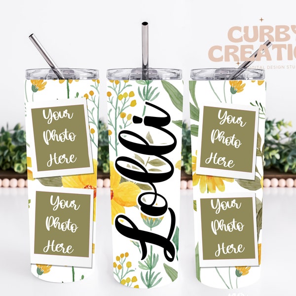 Lolli Tumbler Photo Wrap 22oz floral yellow sunflowers trendy preppy retro minimalist Pictures PNG Digital Design, Sublimation Custom