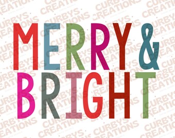 Merry and Bright Christmas Bunt Trendy Sublimation Png Digital Download Pastell Pink Weihnachten Hand beschriftet 2022 Weihnachten PNG