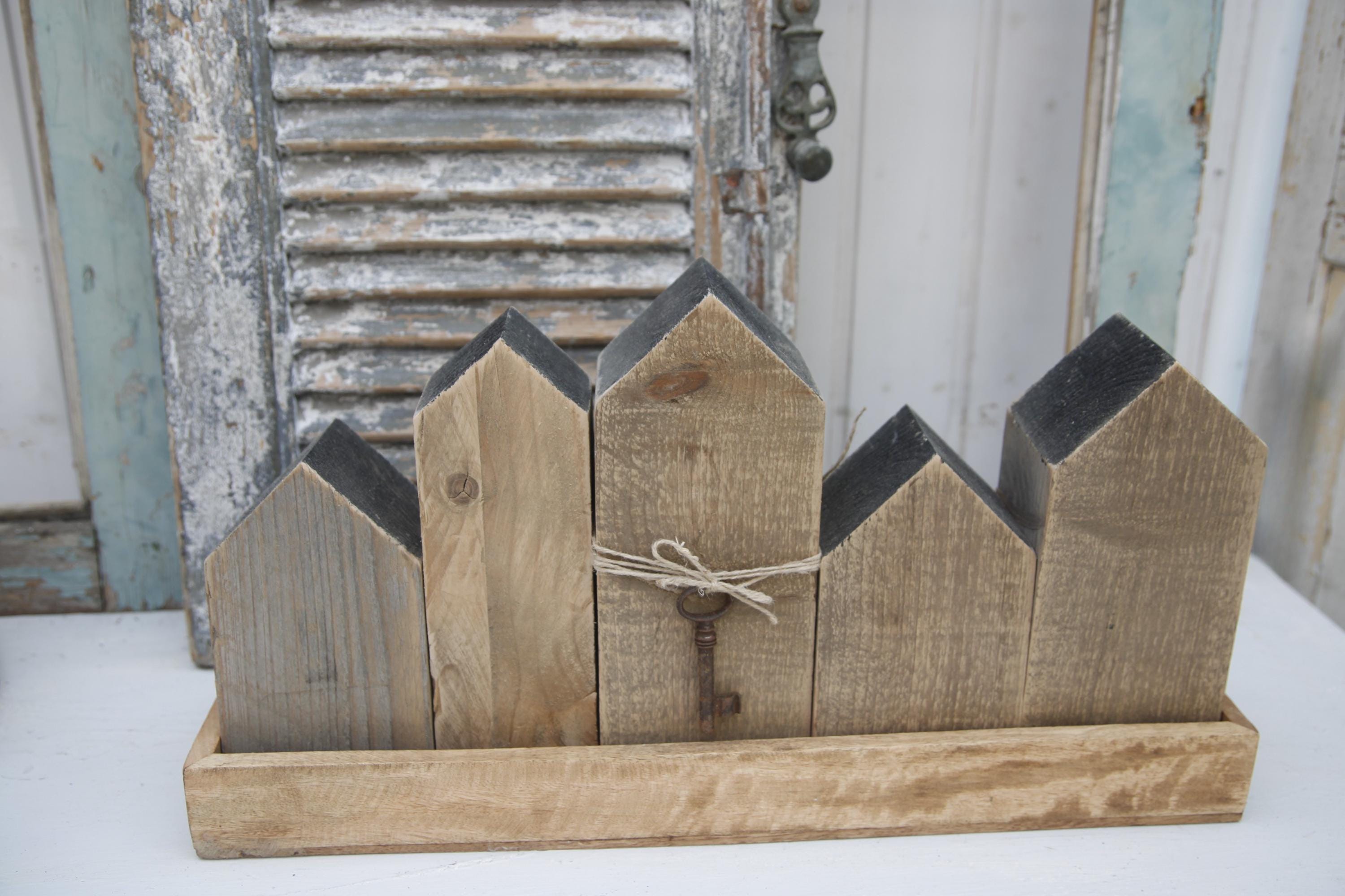 Häuserzeile * Holzhaus Deko * Hauseinweihung Geschenk * Geschenkidee * Upcycling * Fensterbank Deko