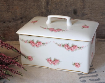 Cookie jar / fish terrine by Roesler * Brocante * Collector&#39;s item * RARE * Rose decoration * Romantic Style *