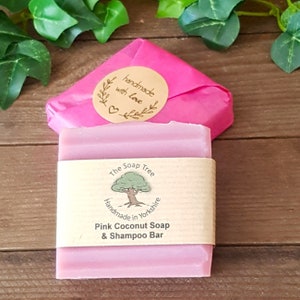 Pink Coconut Handmade Vegan Soap & Shampoo Bar. Cruelty Free, Parabens SLS Free