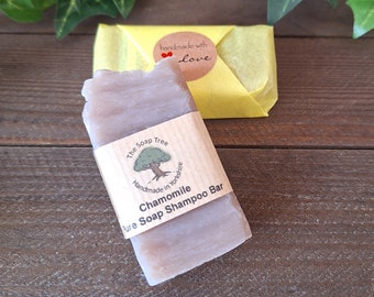 Handmade Chamomile Soap / Shampoo Bar with Coconut Milk. Hot Process Rustic Soap, Cruelty Free, Plastic Free - UK