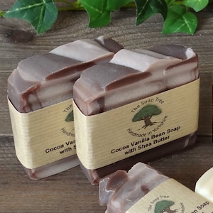 Vegan Handmade Soap, Cocoa Vanilla Bean Cold Process Soap, Gentle & Skin Conditioning, 3 Sizes - Made in UK