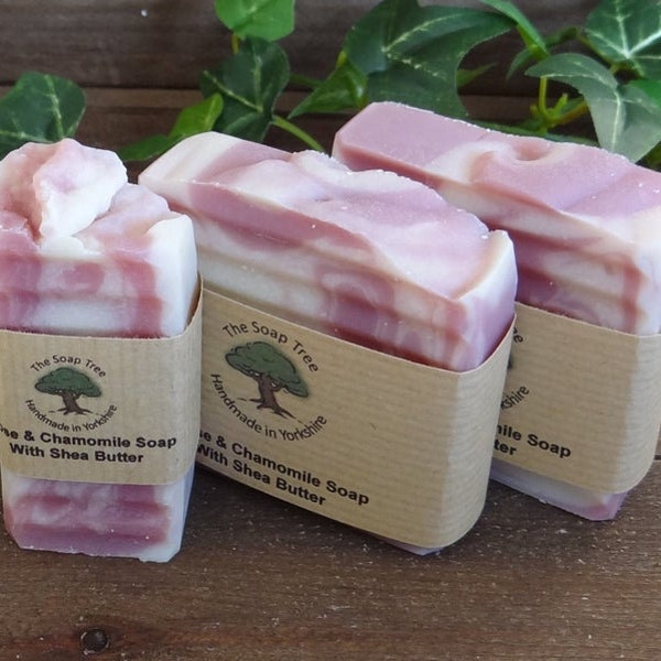 Rose & Chamomile Handmade Cold process Soap with Shea Butter, Vegan Soap that is natural and gentle. No Palm Oil, No Parabens, Cruelty Free