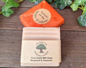 Goats Milk Bergamot & Geranium Natural Handmade Cold Process Soap with Shea Butter, Gentle Cruelty Free Soap, Made in the UK.