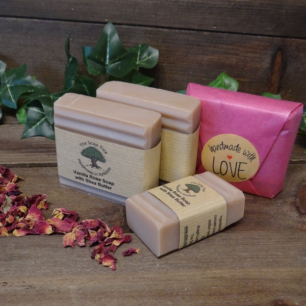 Handmade Soap, Vanilla Rose : Vegan Shea Butter Soap - UK