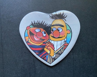 Ernie and Bert Sesame Street 2" Heart Shaped Pinback Button Accessory