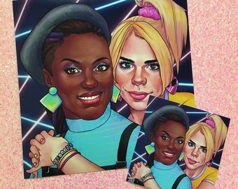 90s School Photo Martha Jones and Rose Tyler - Doctor Who Inspired Print