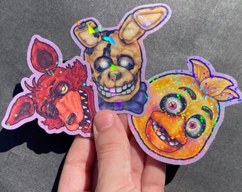 Five Nights Character Heads Holographic Stickers