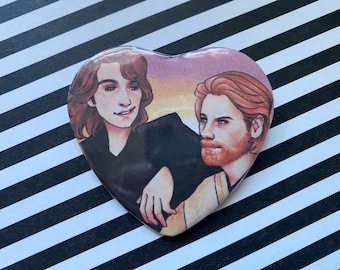 Anakin and Obi-Wan 2" Heart Shaped Pinback Button Star Wars Accessory