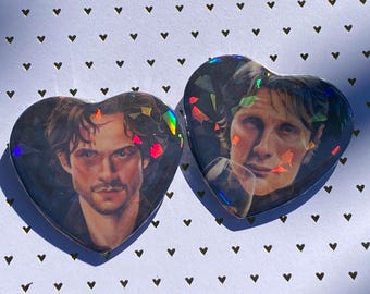 Hannigram 2" Heart Shaped Holographic Pinback Button Accessories
