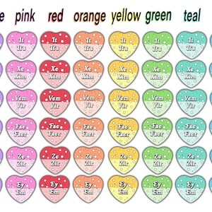 Pronoun Heart Pins - Customizable 2 Inch Heart Shaped Pin-back Buttons ...