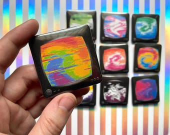 Trippy Tv Glitch Pride Flag 2 inch Square Pin-back button