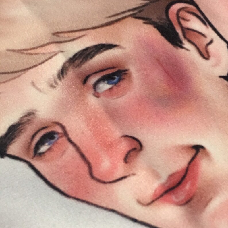 May include: A digital illustration of a person's face with light skin, blonde hair, and blue eyes. The person has a visible purple bruise on their left cheekbone and a subtle, closed-mouth smile. The art style features defined black outlines.
