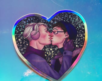 Kissing Figure Skating Anime Boys Holographic Glossy Sticker