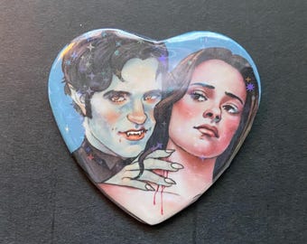 Bella and Edward 2" Heart Shaped Pinback Button Twilight Accessory