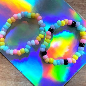 Pastel Rainbow Pony Bead Bracelet with White or Black Accent