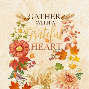 Autumn Pumpkin Quilt Panel: Harvest Gather Cream Cotton Fabric, Fall sewing