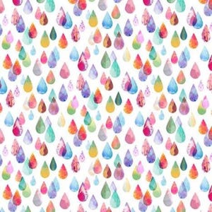 Watercolor Raindrop Fabric: Michael Miller Quilting Cotton - Rainbow Rain Shower