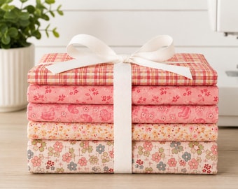 Farmer's Daughter Fat Quarter Bundle Pink Cream Plaid Floral Riley Blake Cotton