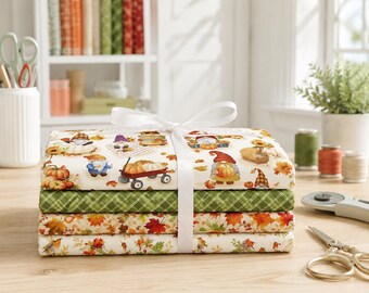 Timeless Treasures Fall Gnomes Harvest Fabric Bundle Autumn Quilting Cotton Fat Quarters Four Piece