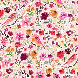 Birds In Cherry Trees by margaret/_ann/_missman/_designs Rococo Parisian Cotton Sateen Tablecloth by Spoonflower Romantic Tablecloth