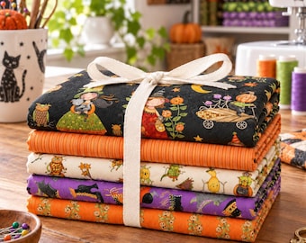 Ghoul Friends Fat Quarter Bundle, 5 Halloween Fabrics, Teresa Kogut, Riley Blake