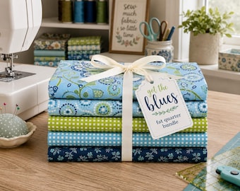 Got the Blues Fat Quarter Bundle Blue Green Quilting Cotton Fabric Floral Precut for Quilters