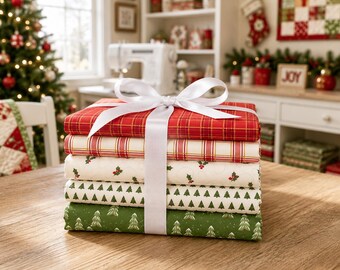More Christmas Wishes Fat Quarter Bundle | 5 Christmas Fabrics | Riley Blake Designs | Christmas Sewing Fabric Bundle