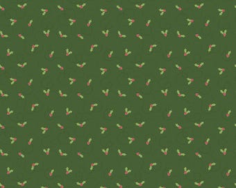 Christmas Traditions Green Fabric | Riley Blake Designs | Holly & Berry Print | Quilting Cotton