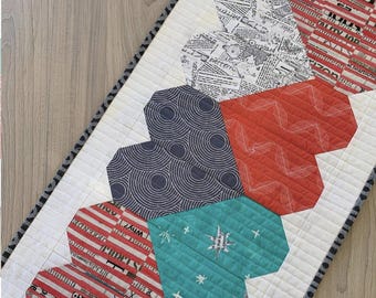 Let's Play Hearts Table Runner Pattern: Modern Patchwork Heart Quilt