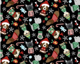 Merry Woof-Mas Christmas Fabric: Festive Dogs Holiday Print