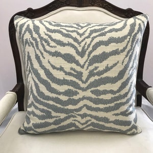 Embroidered  Aqua Zebra Print Pillow Cover