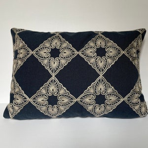 Navy blue embroidered pillow cover