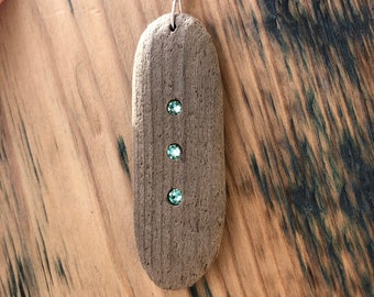 Unique Driftwood Embedded with 3 Aqua Swarovski Crystals