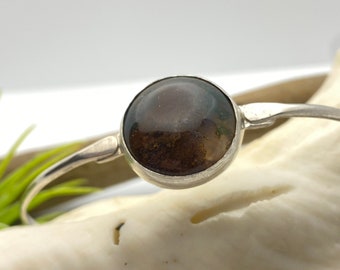 Solid Silver Fancy Jasper Stone Bangle Bracelet - Smooth Finish  - Sterling Silver