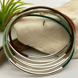A Bestseller! 6 Strand Genuine High Quality Leather Cord Wrap Bracelet - Platted Silver or Gold Arched Tubes and Magnetic Clasp